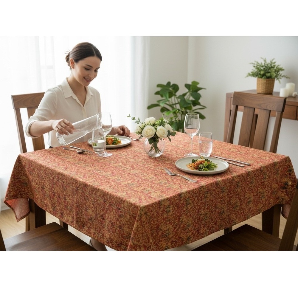 Xochi Fruit Tapestry Terracotta French Country Square‎ Tablecloth 66x66  India